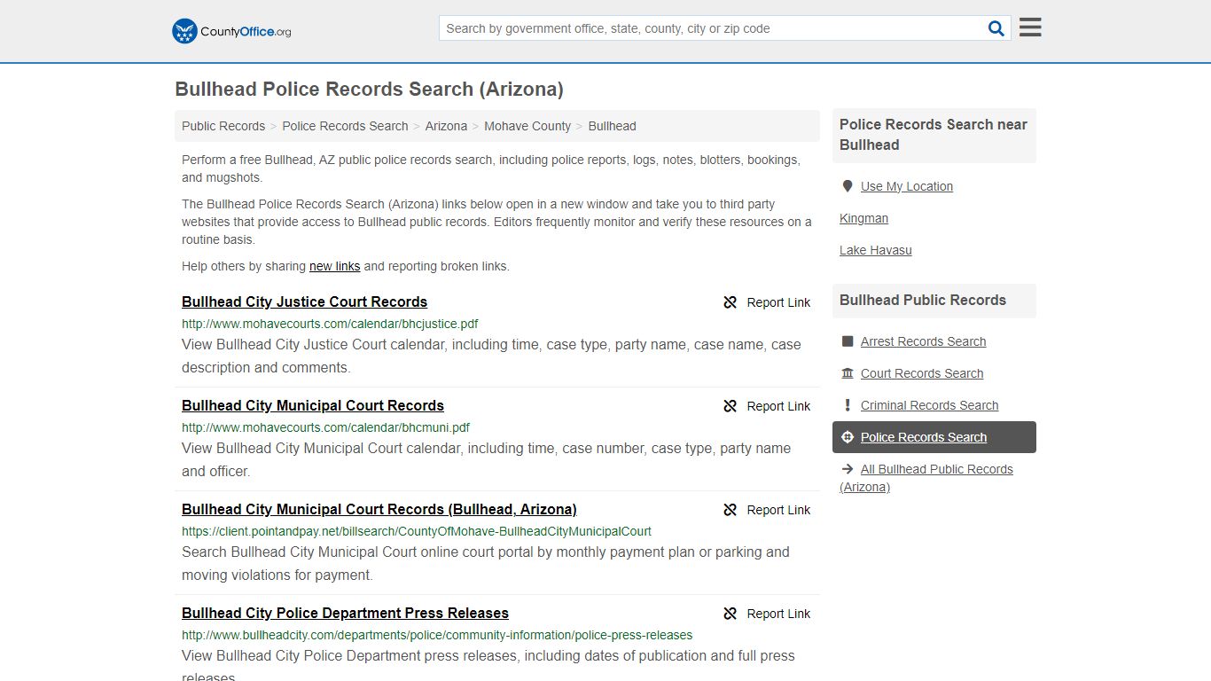 Bullhead Police Records Search (Arizona) - County Office