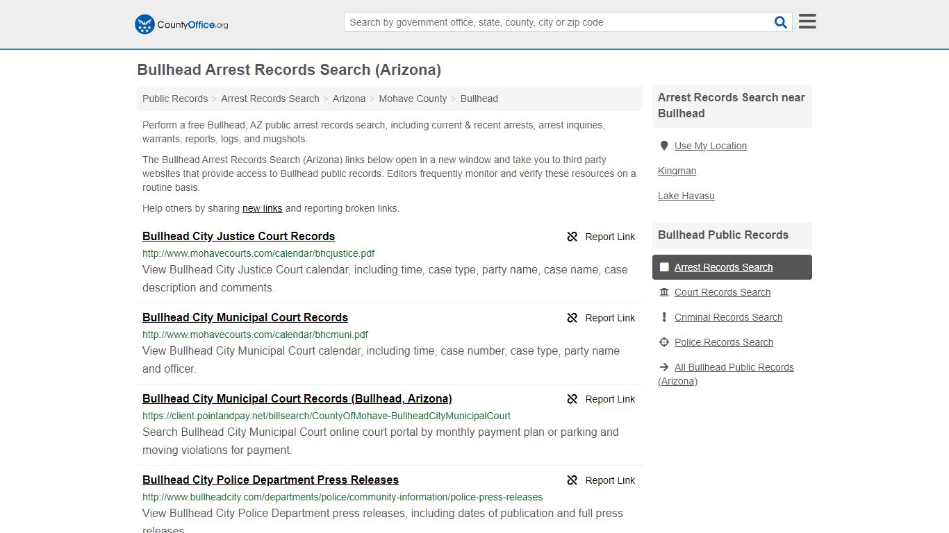 Arrest Records Search - Bullhead, AZ (Arrests & Mugshots) - County Office